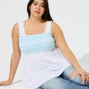 Torrid Cotton Modal Slub Square Neck Smocked Babydoll Tank 4X